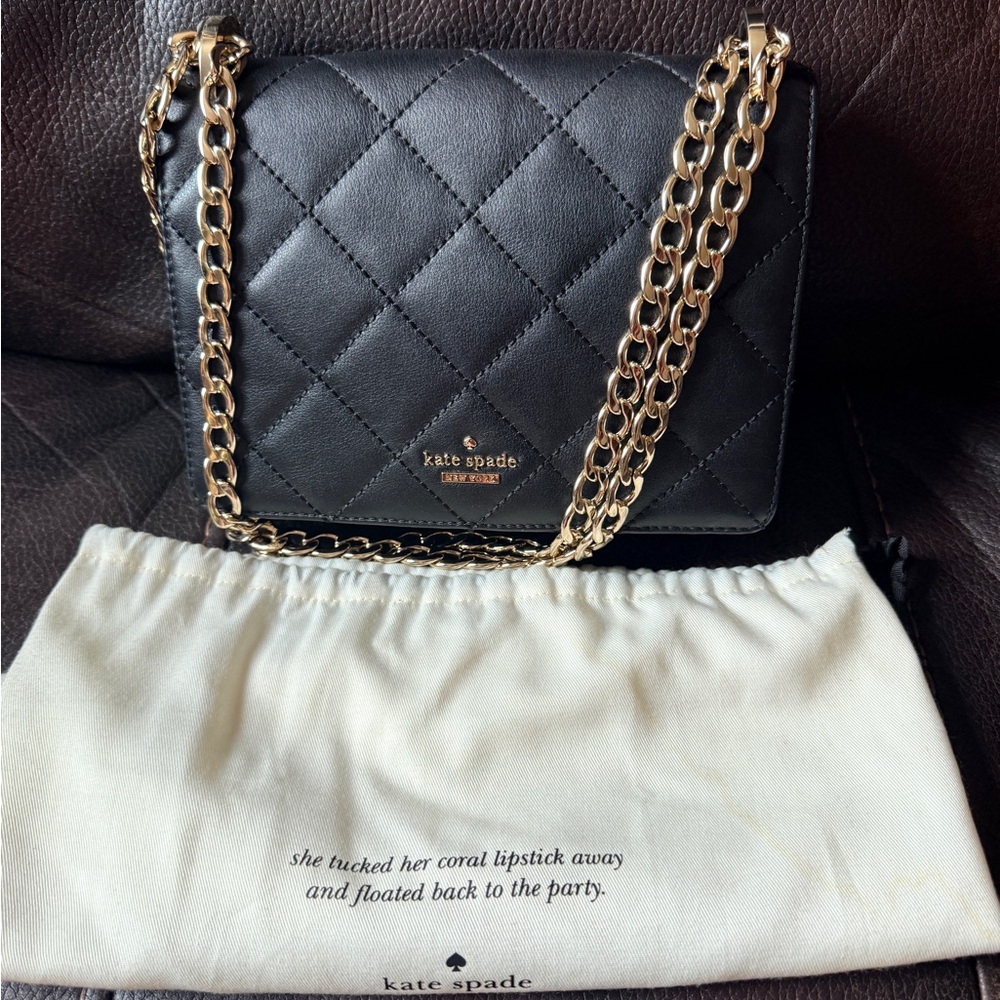 kate spade Black Quilted Leather Crossbody with Gold Chain